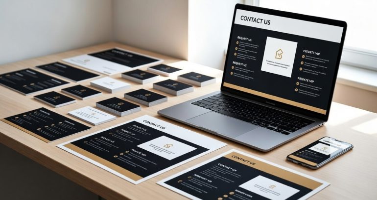 printed marketing materials and digital marketing workspace